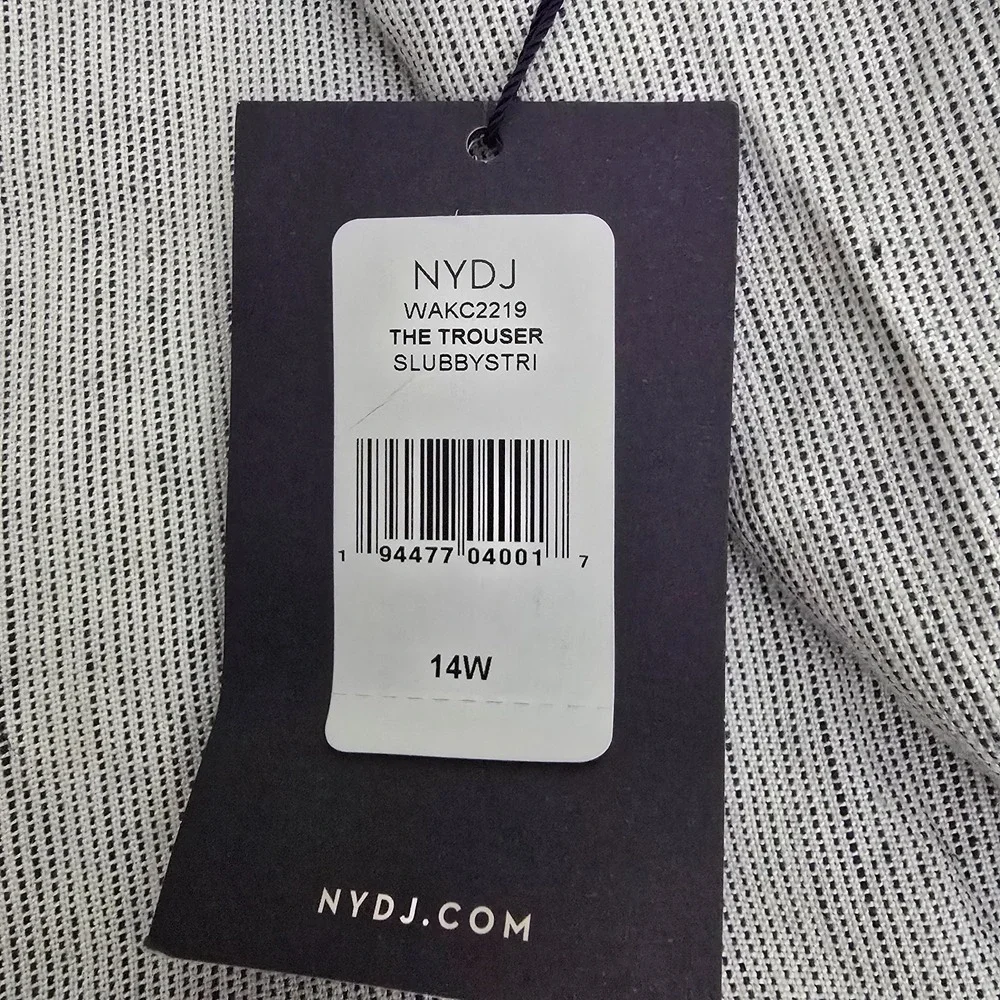 NEW NYDJ Pants Womens 14W Light Gray The Trouser Stubby Stripe‎ Linen Blend